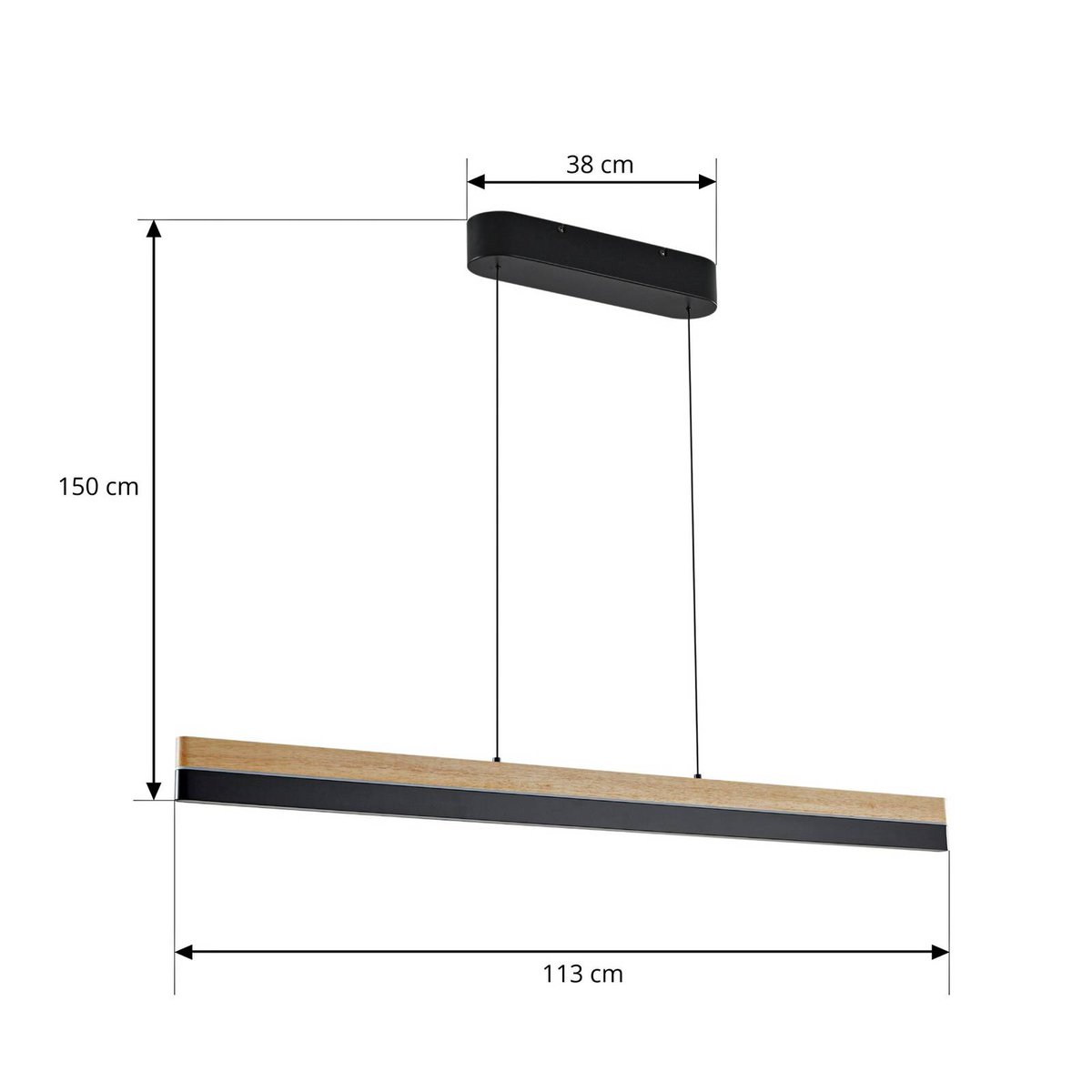 Suspension en bois moderneLED, Holven bois clair, noir, LUCANDE