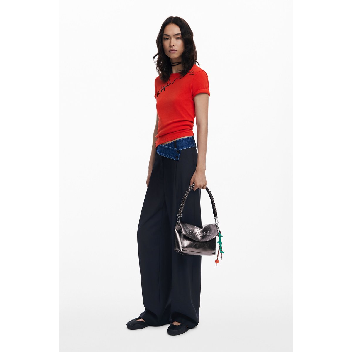 Sac logo 3D rabat métallisé moyen multicolore, DESIGUAL
