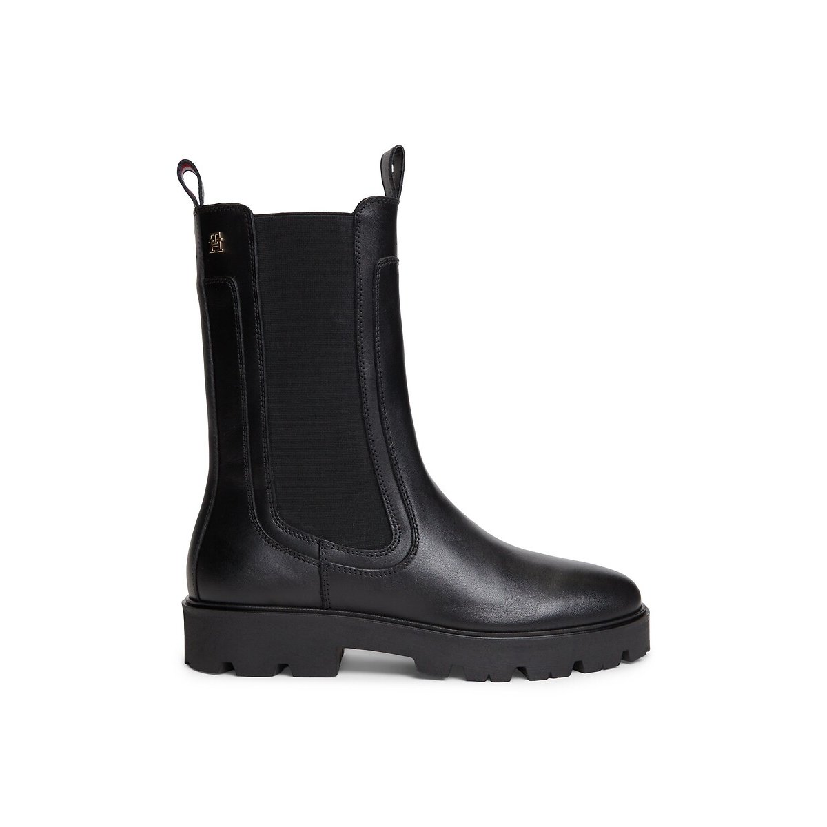 Boots chelsea montantes en cuir noir, TOMMY HILFIGER