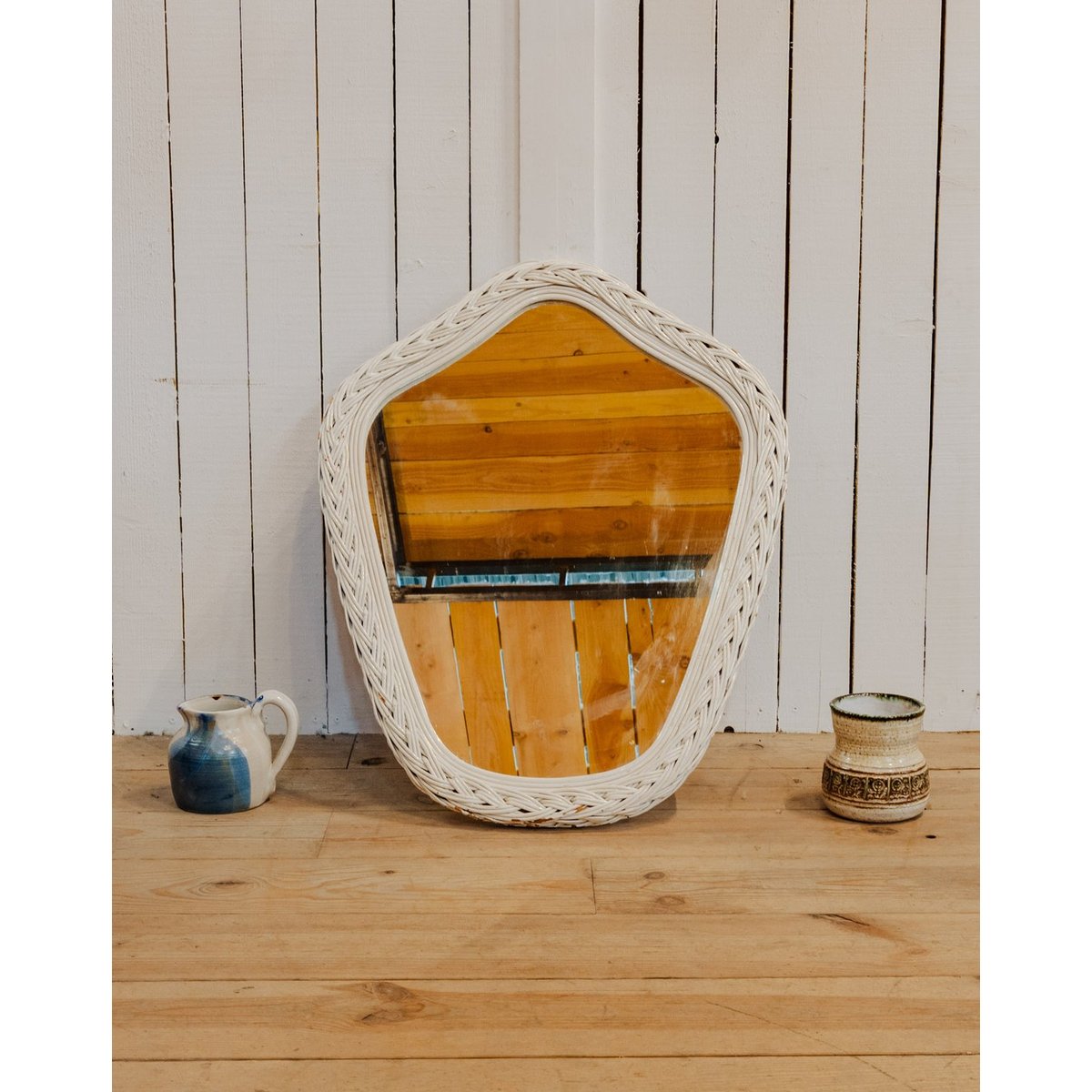 Miroir en osier blanc Georges N°1523 - Bon état blanc, DEBONGOUT