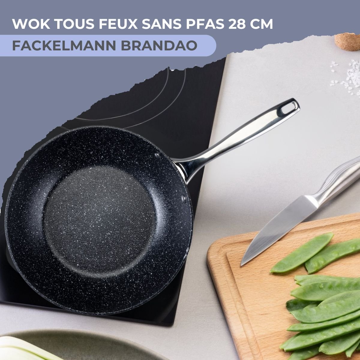 Wok 28 cm fonte aluminium revêtement antiadhésif céramique gris,noir, FACKELMANN