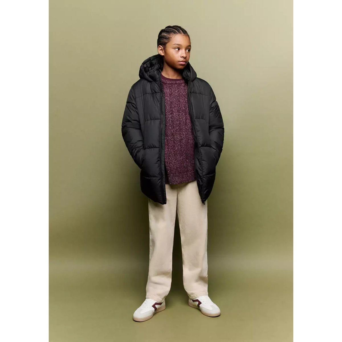 Anorak long matelassé capuche noir, MANGO KIDS