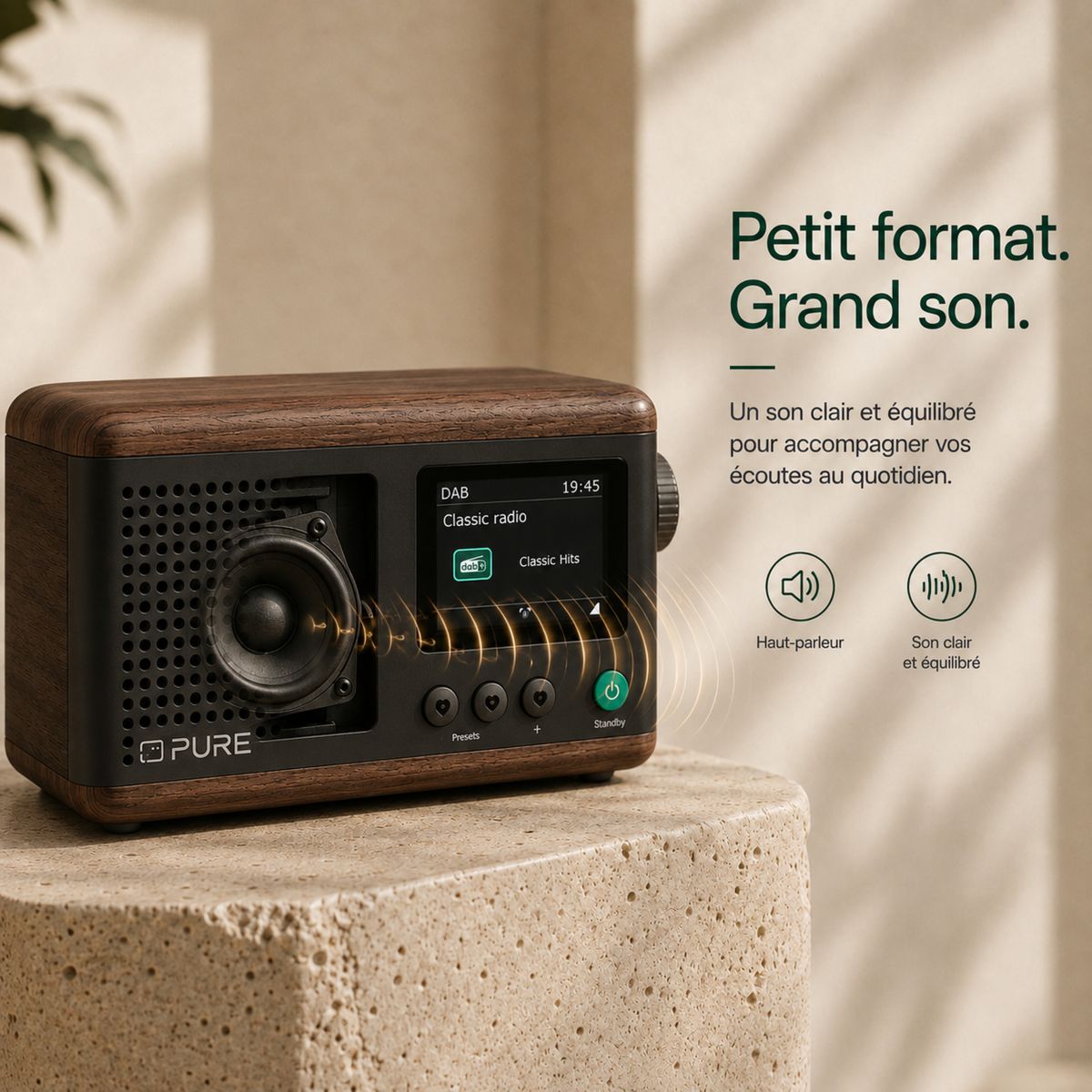 Radio DAB Classic Mini Coffee Black/Walnt couleur unique, PURE