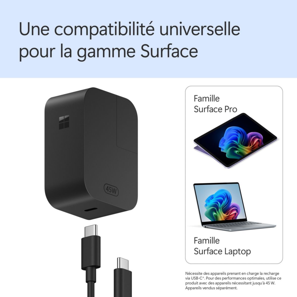 Chargeur secteur Surface Chargeur USB-C 45W Universel couleur unique, MICROSOFT