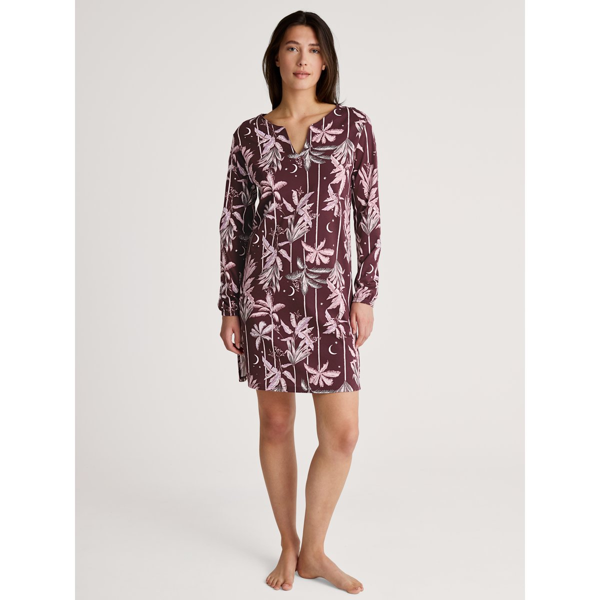 Chemise de nuit à manches longues, longueur 95 cm manches longues Coton FAVOURITES GROUND port royal red, CALIDA