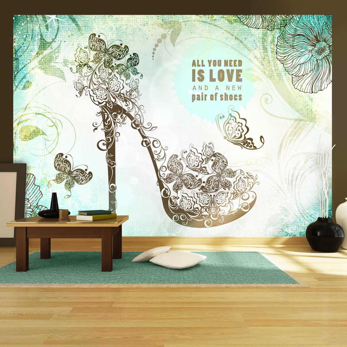 Papier peint intissé panoramique Textes All you need is ... a new pair of shoes multicouleur, EDEN
