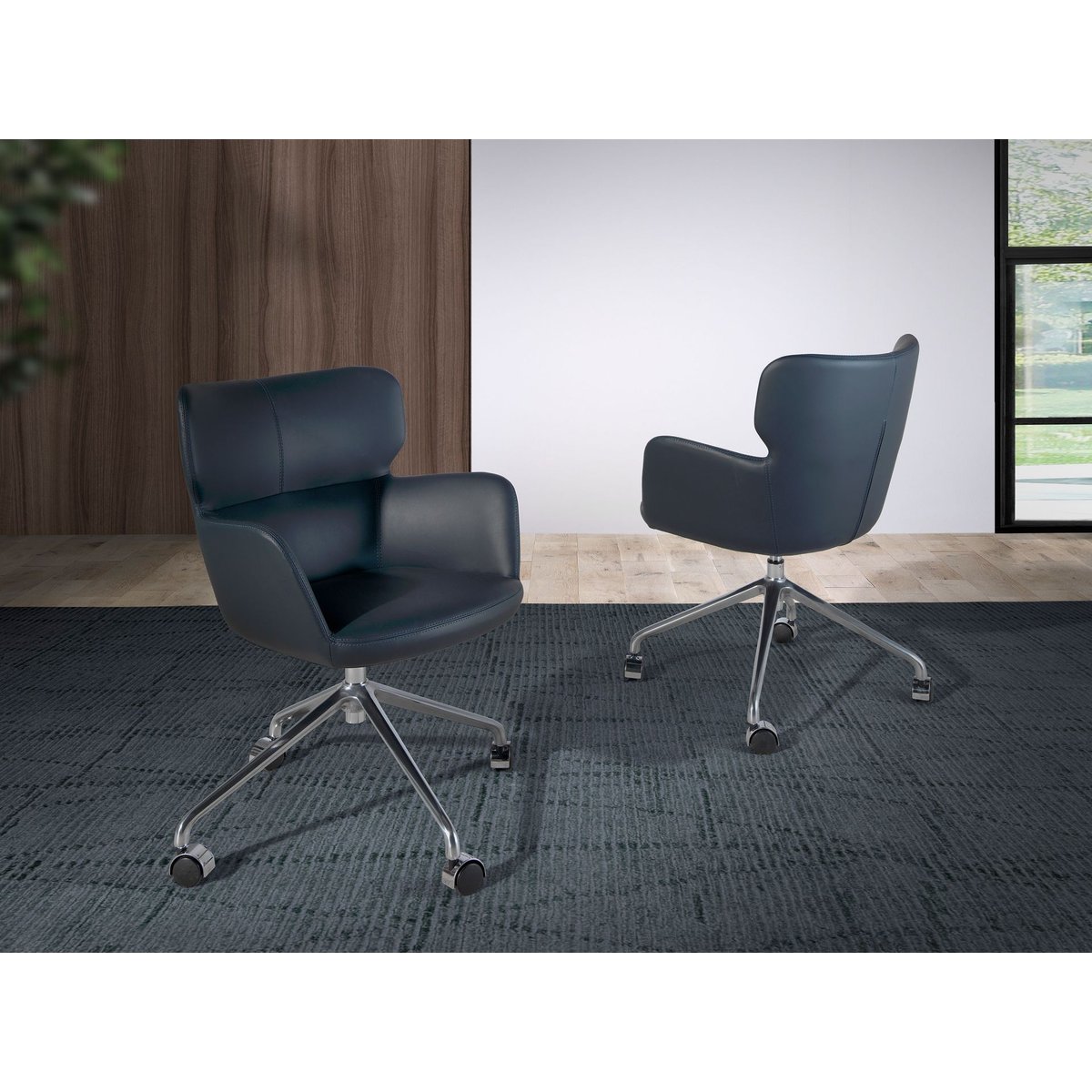 Chaise de bureau pivotant en similicuir bleu bleu | acier, ANGEL CERDA