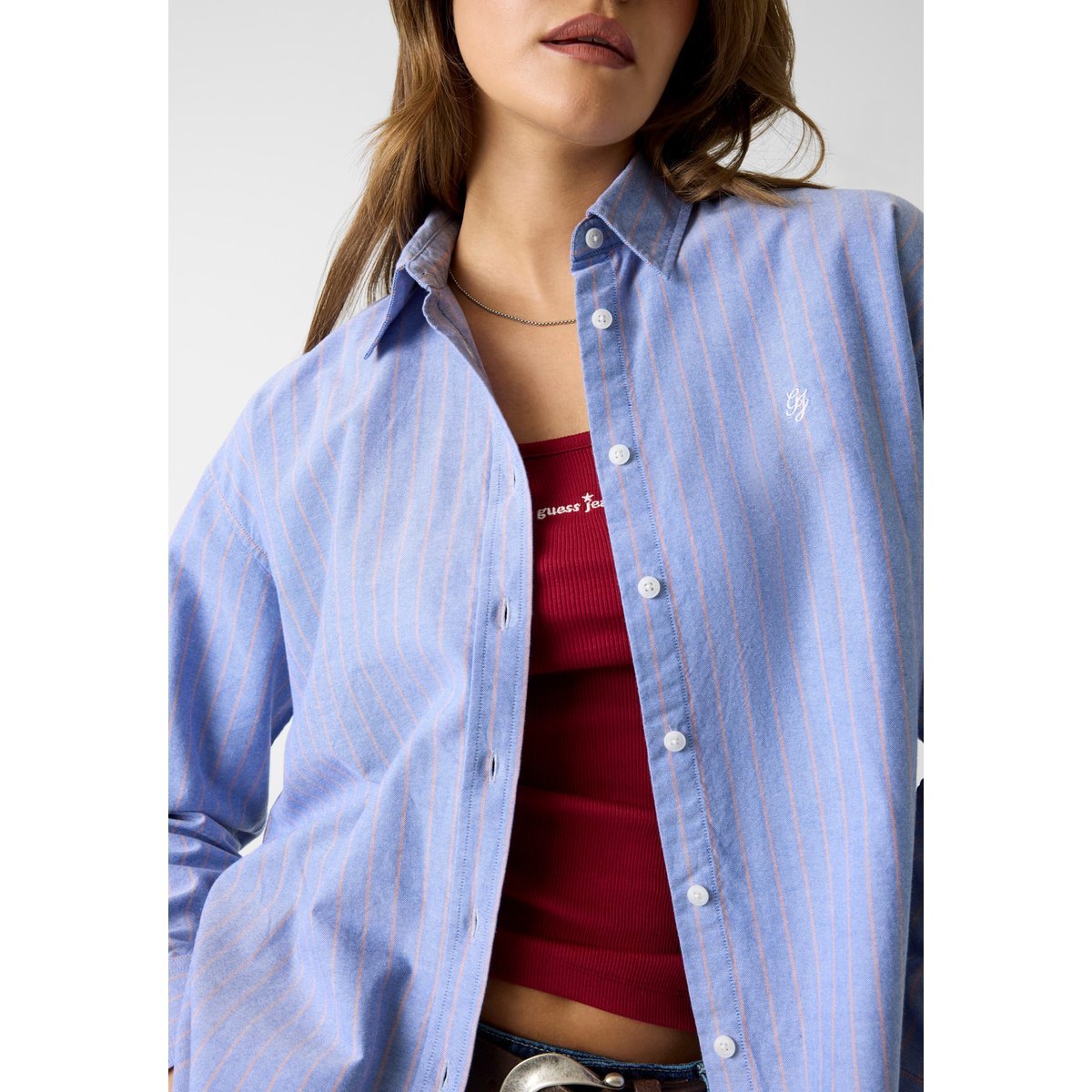 Chemise Oxford Oversize bleu ciel, GUESS