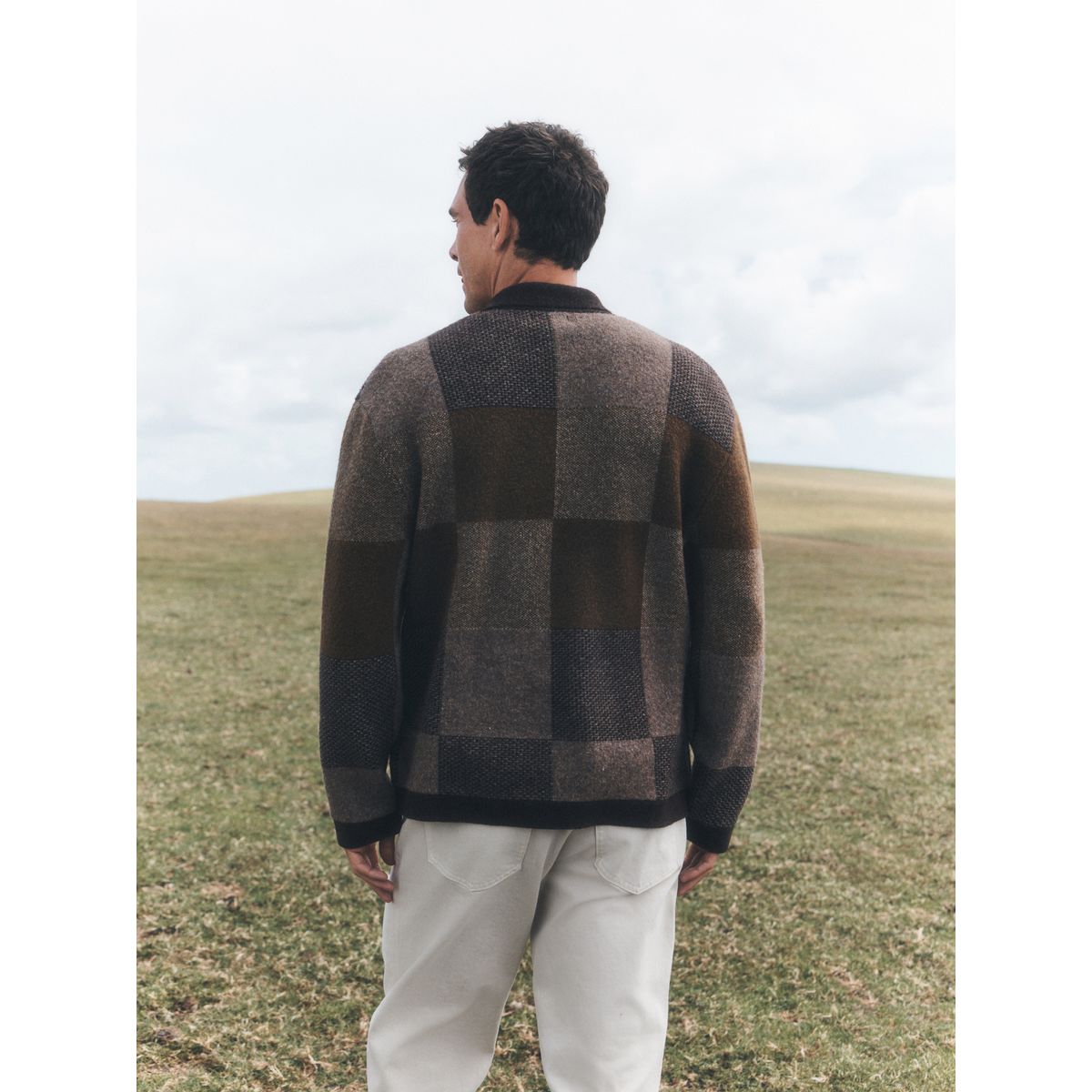 Veste en maille confortable à motif patchwork marron, NEXT
