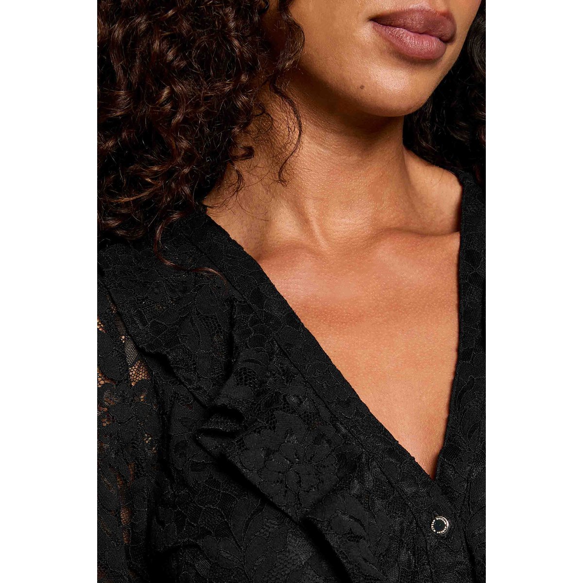Chemise dentelle col v noir, MORGAN