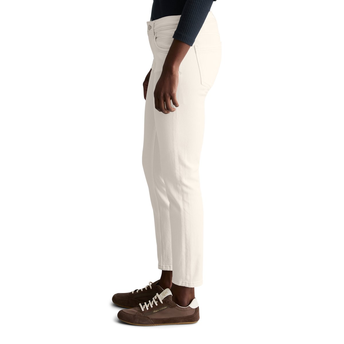 Jeans modèle Alva slim cropped en coton organique-lyocell stretch blanc, MARC O’POLO DENIM