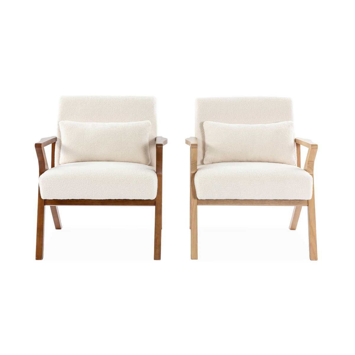 Fauteuil scandinave bois d'hévéa et bouclette ANTOINE crème, SWEEEK