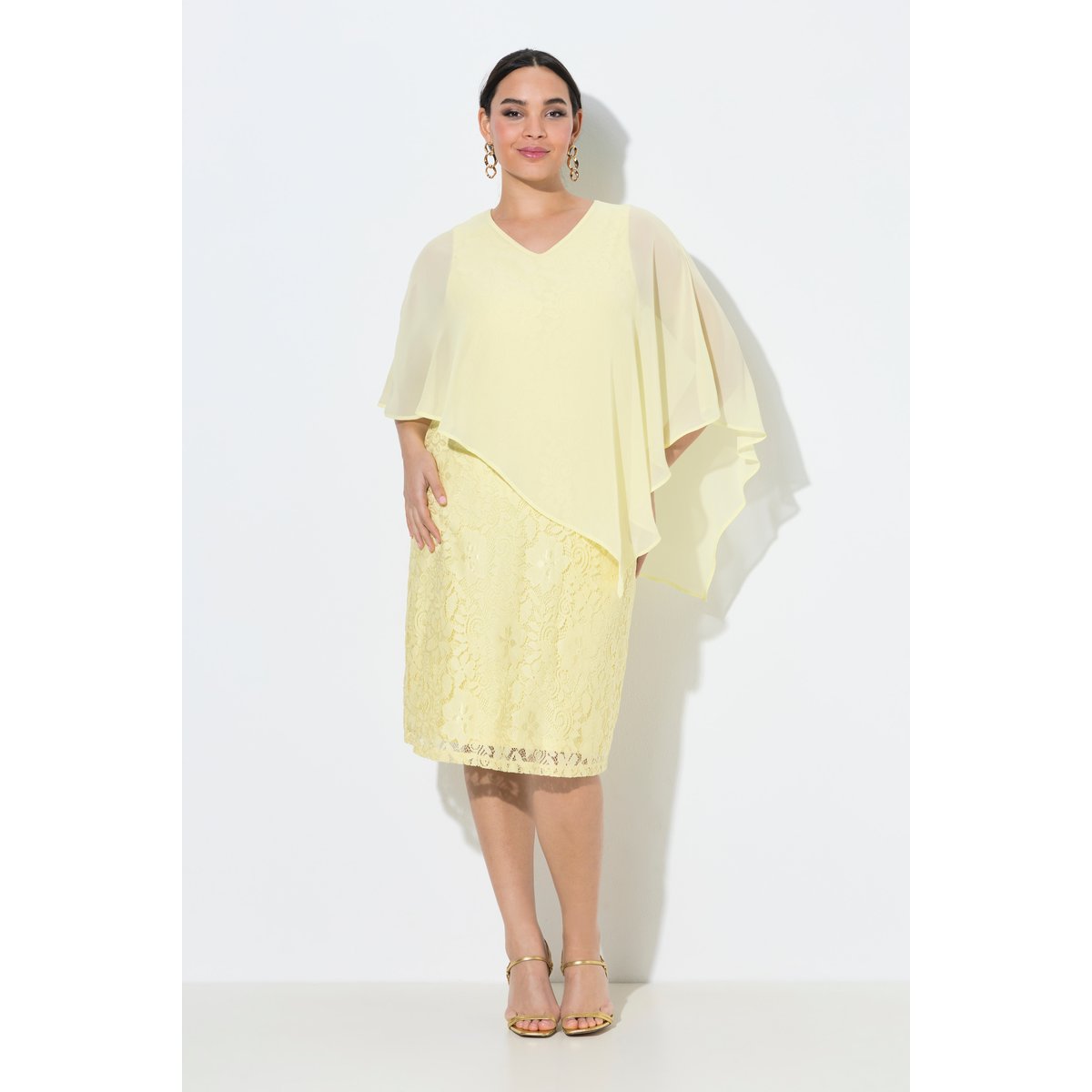 Robe en dentelle, coupe évasée jaune pâle, ULLA POPKEN