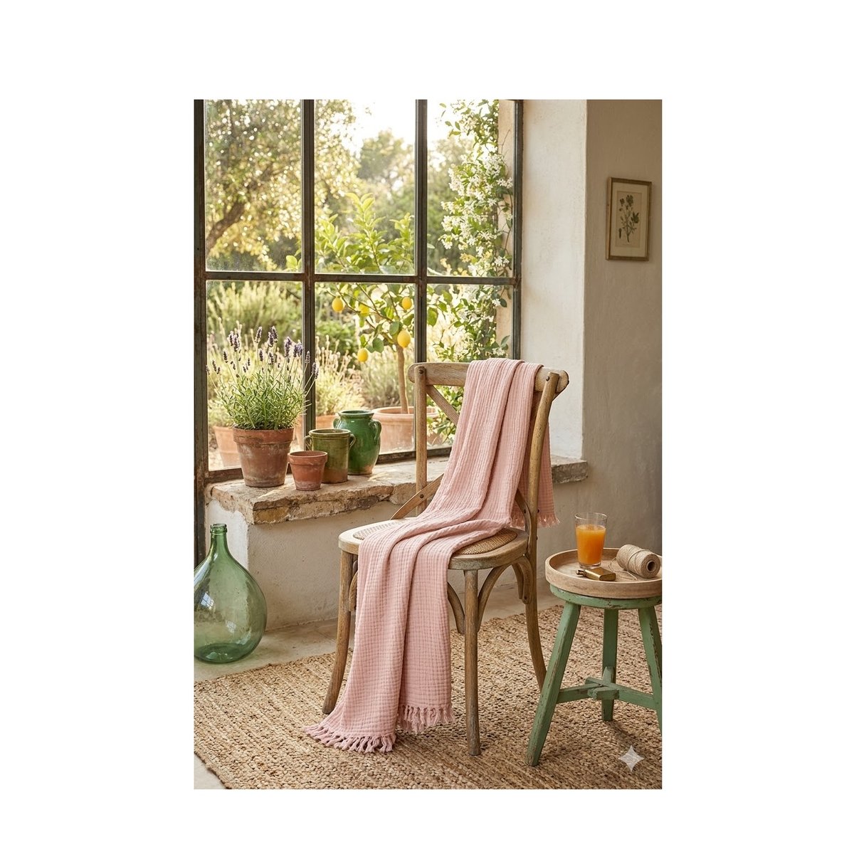 Plaid Quadruple gaze de coton Rose poudré rose, EDEN