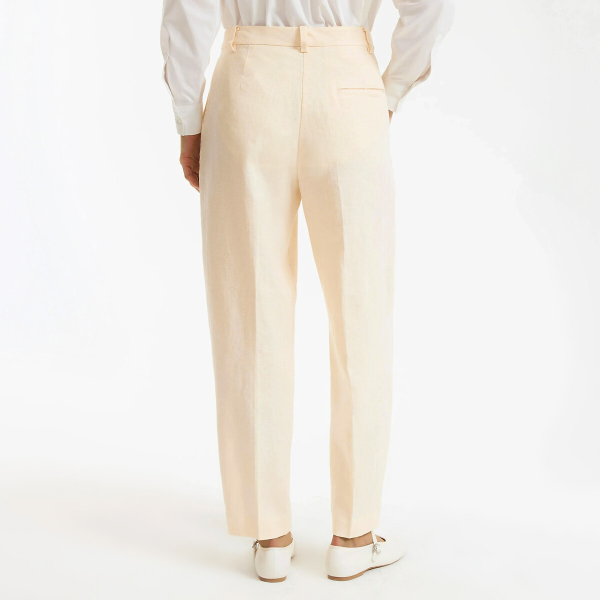 Pantalon cigarette à pinces en lin jaune pastel, LA REDOUTE COLLECTIONS