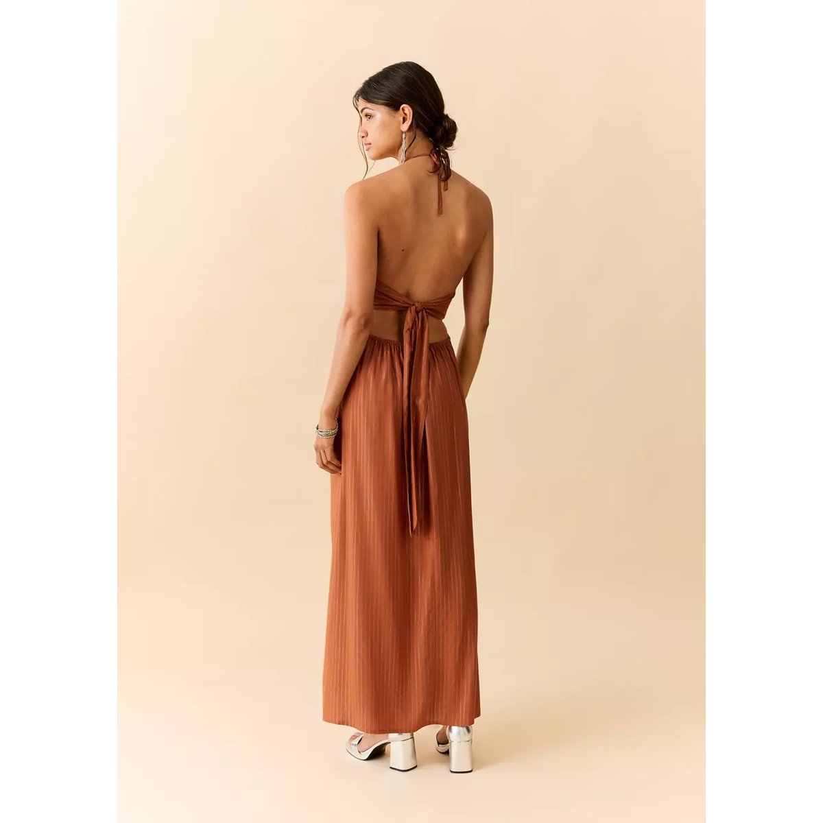 Robe halter détail anneau orange brûlé, MANGO TEEN