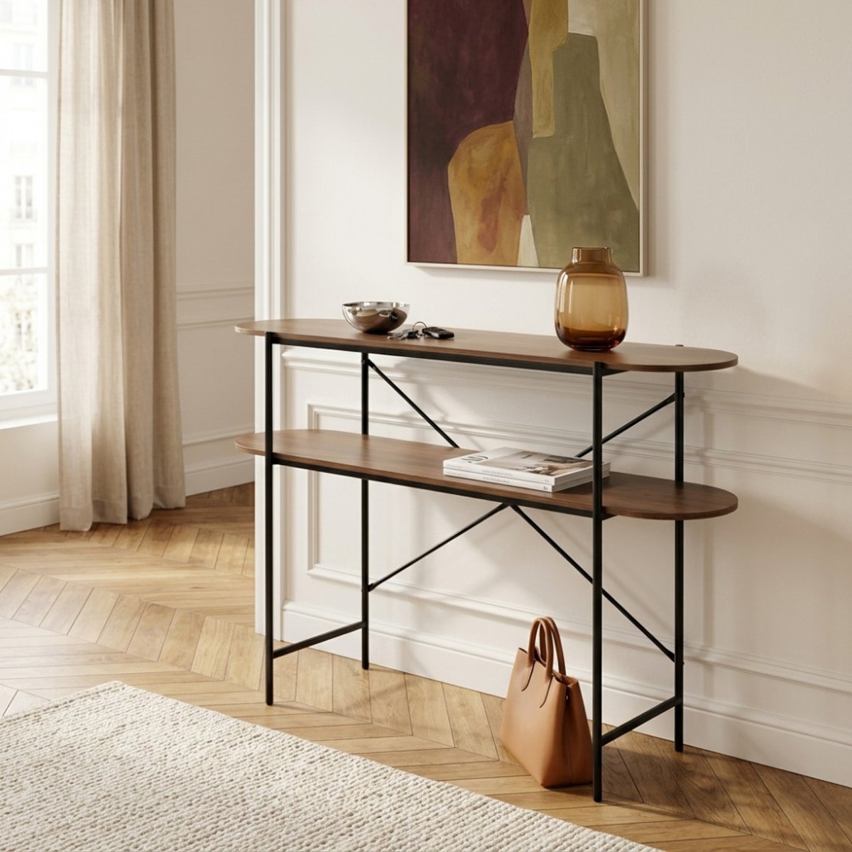 Console en bois et métal L120cm- JANNA bois foncé, DRAWER