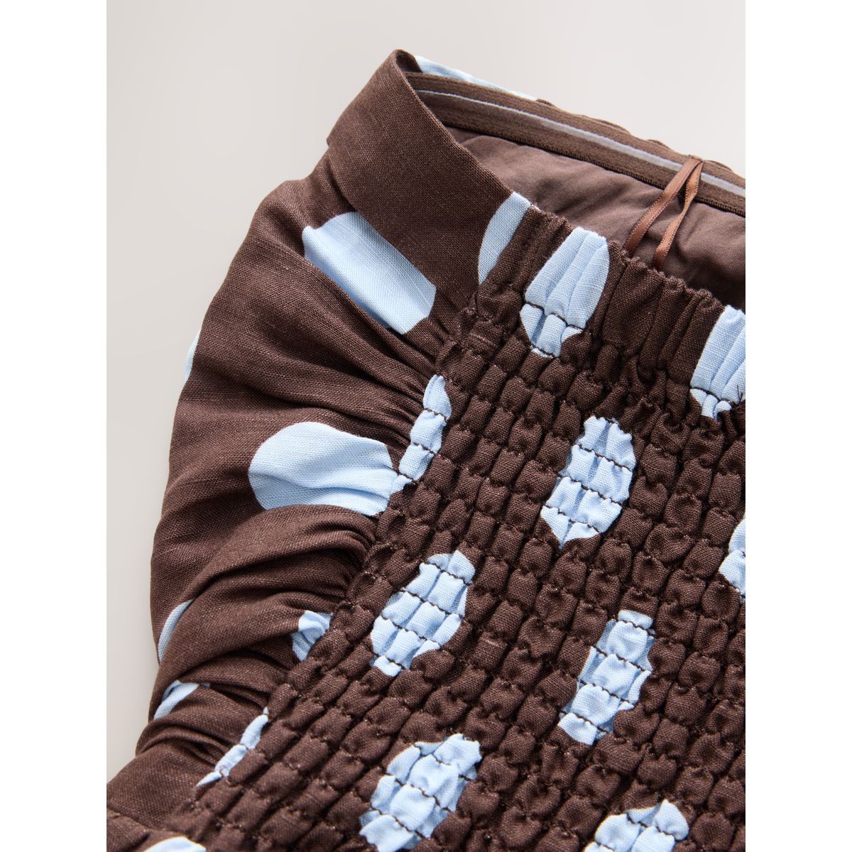 Robe bandeau mi-longue froncée pois marron chocolat, NEXT