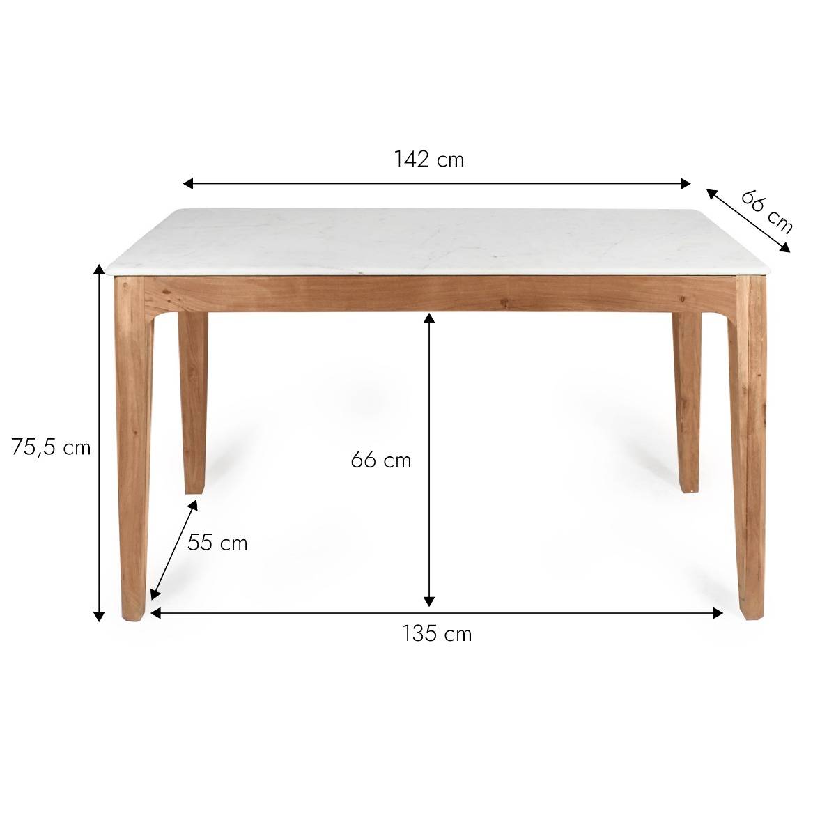 Table à manger en bois de manguier ARTHURO blanc, MADE IN MEUBLES