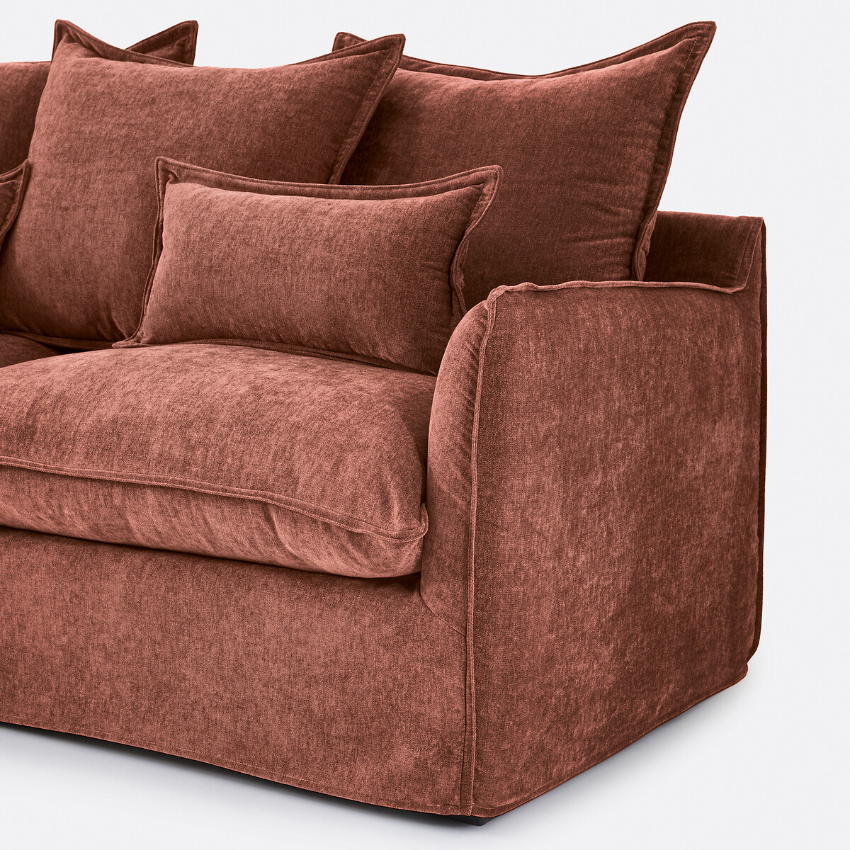 Hoekbank links, omvormbaar, afneembare hoes, 4-zits, gemêleerd polyester, ODNA roze steenrood, LA REDOUTE INTERIEURS