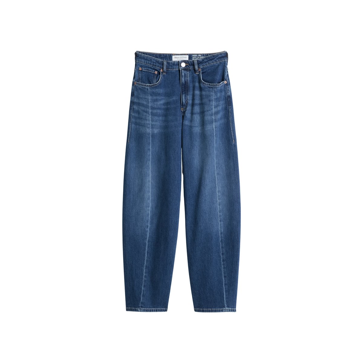 Jeans modèle Lara barrel cropped en coton bio et lyocell stretch bleu, MARC O'POLO