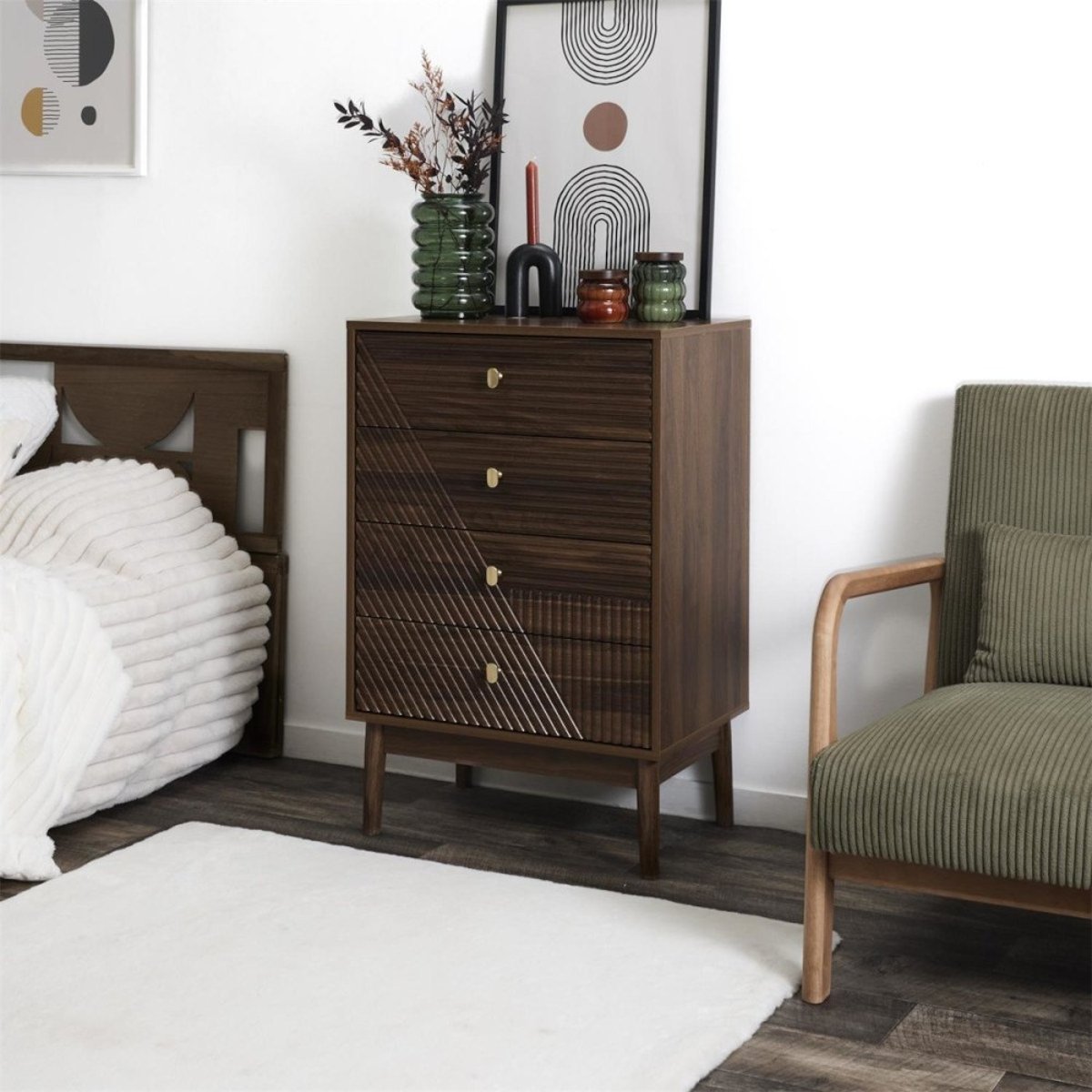 Commode Marron 4 Tiroirs Avec Poignées Dorées marron, DECORATIE