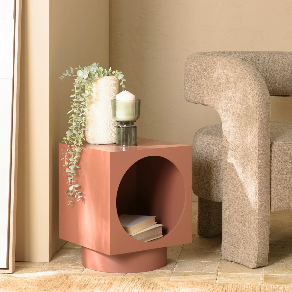 Table d'appoint carrée en bois peint terracotta CASTILLE terracotta, PIER IMPORT