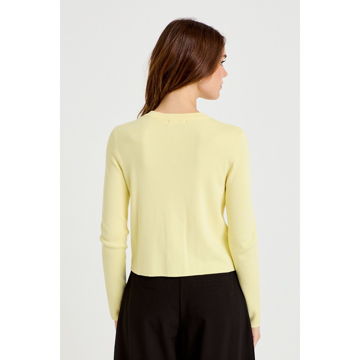 Gilet ajusté cropped col rond jaune clair, CACHE CACHE