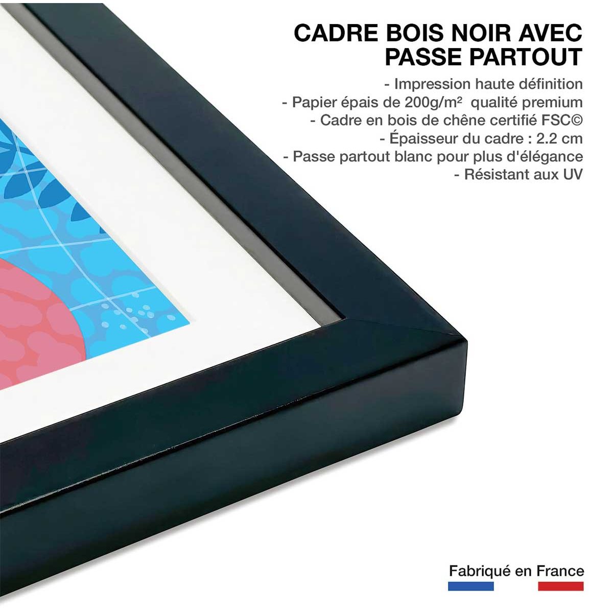 Affiche femme au bord de la piscine affiche + cadre en bois - noir, HEXOA