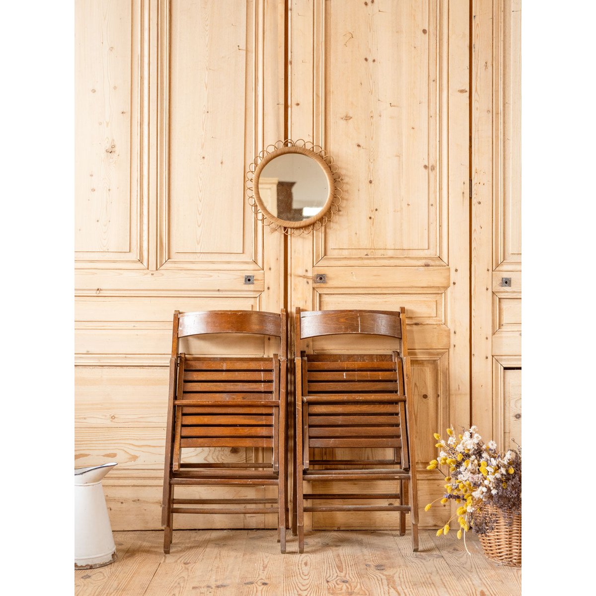 Lot de 4 chaises pliantes en bois Claude N°1462 - Bon état bois foncé, DEBONGOUT