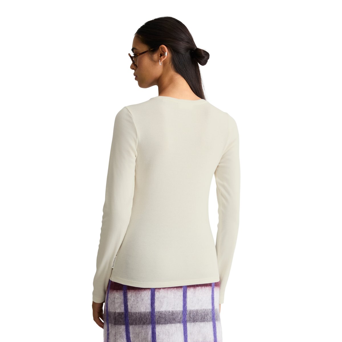 T-shirt long slim en jersey côtelé doux blanc, MARC O’POLO DENIM