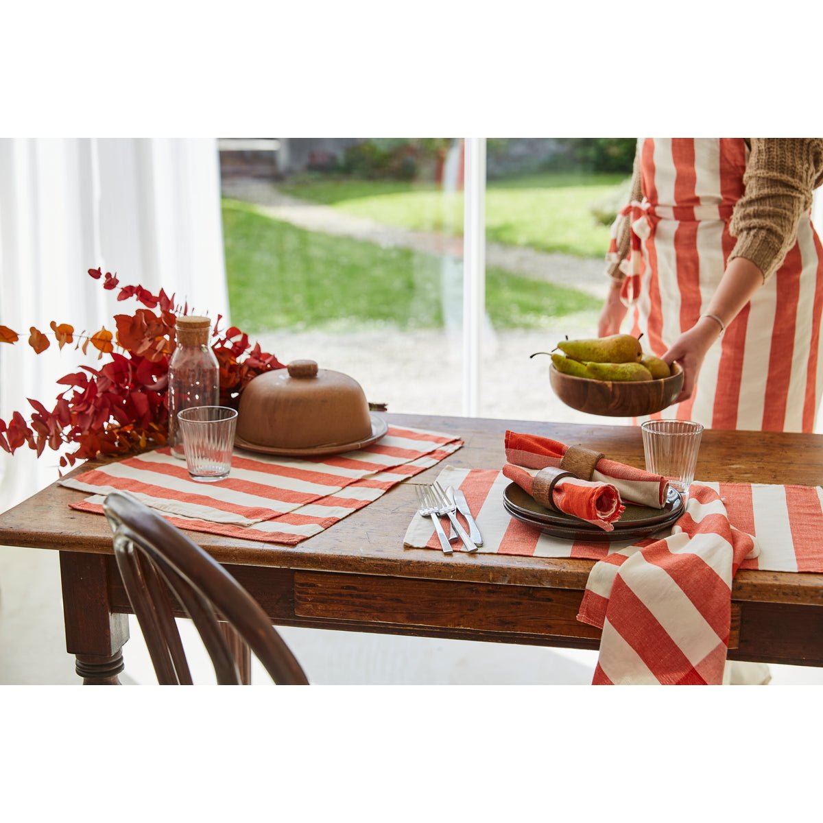 Tablier de cuisine en lin et coton MALO rouge, COUCKE