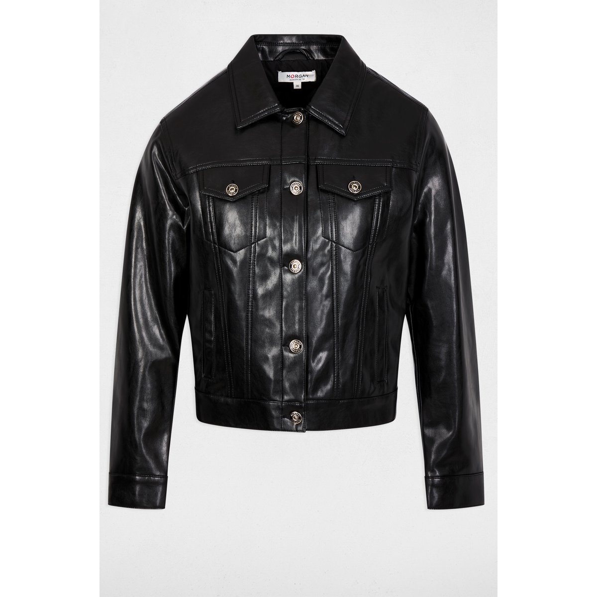 Blouson en simili, intérieur ouatiné noir, MORGAN
