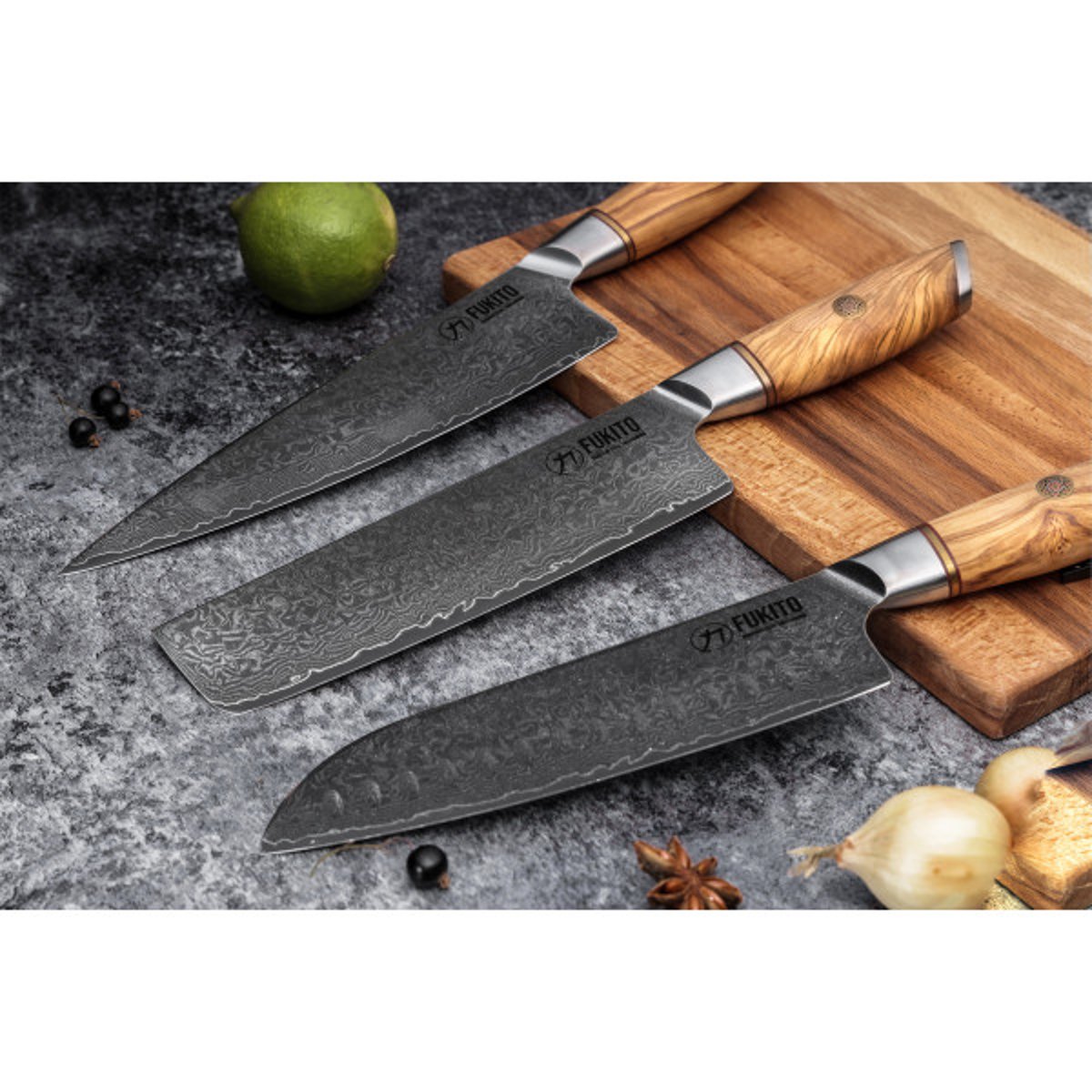 Couteau de cuisine Olive Damas modèle Universel 13cm v002237, FUKITO