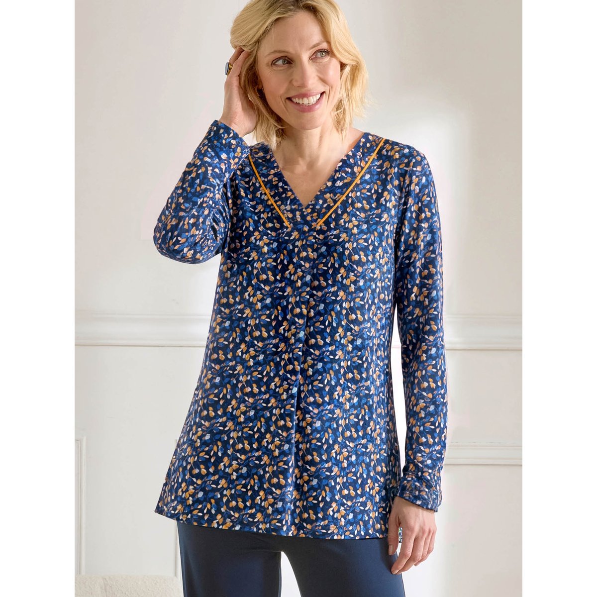 Tee-shirt tunique maille fluide imprimé marine, DAXON