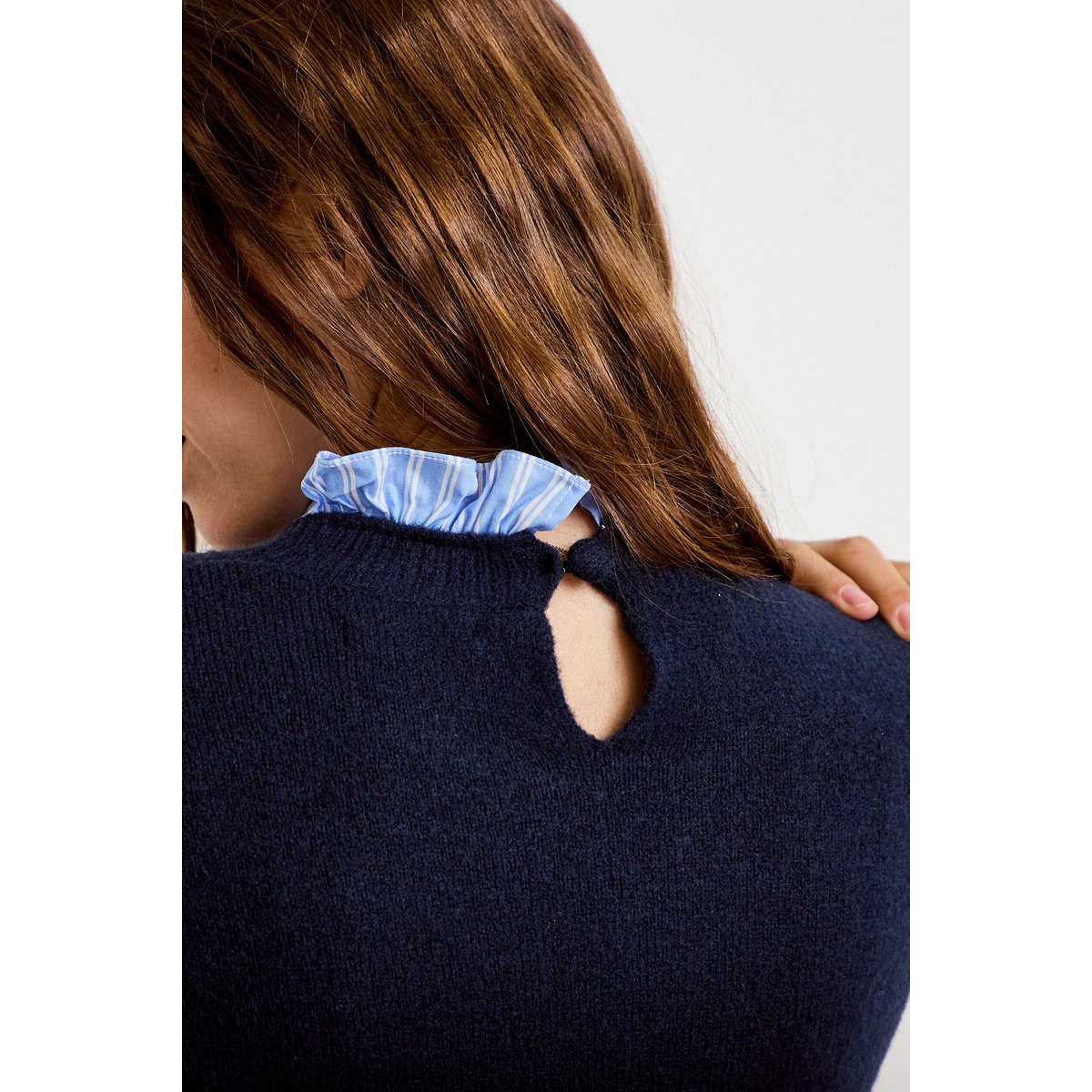 Pull col chemise manches longues bleu marine, CACHE CACHE