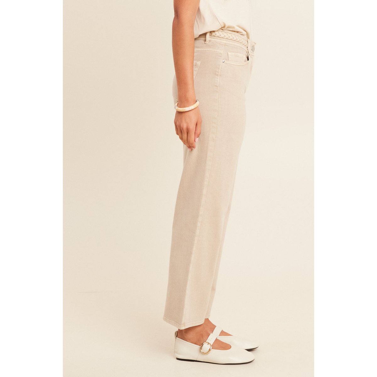 Jean large 7/8ème taille haute denim beige, BREAL