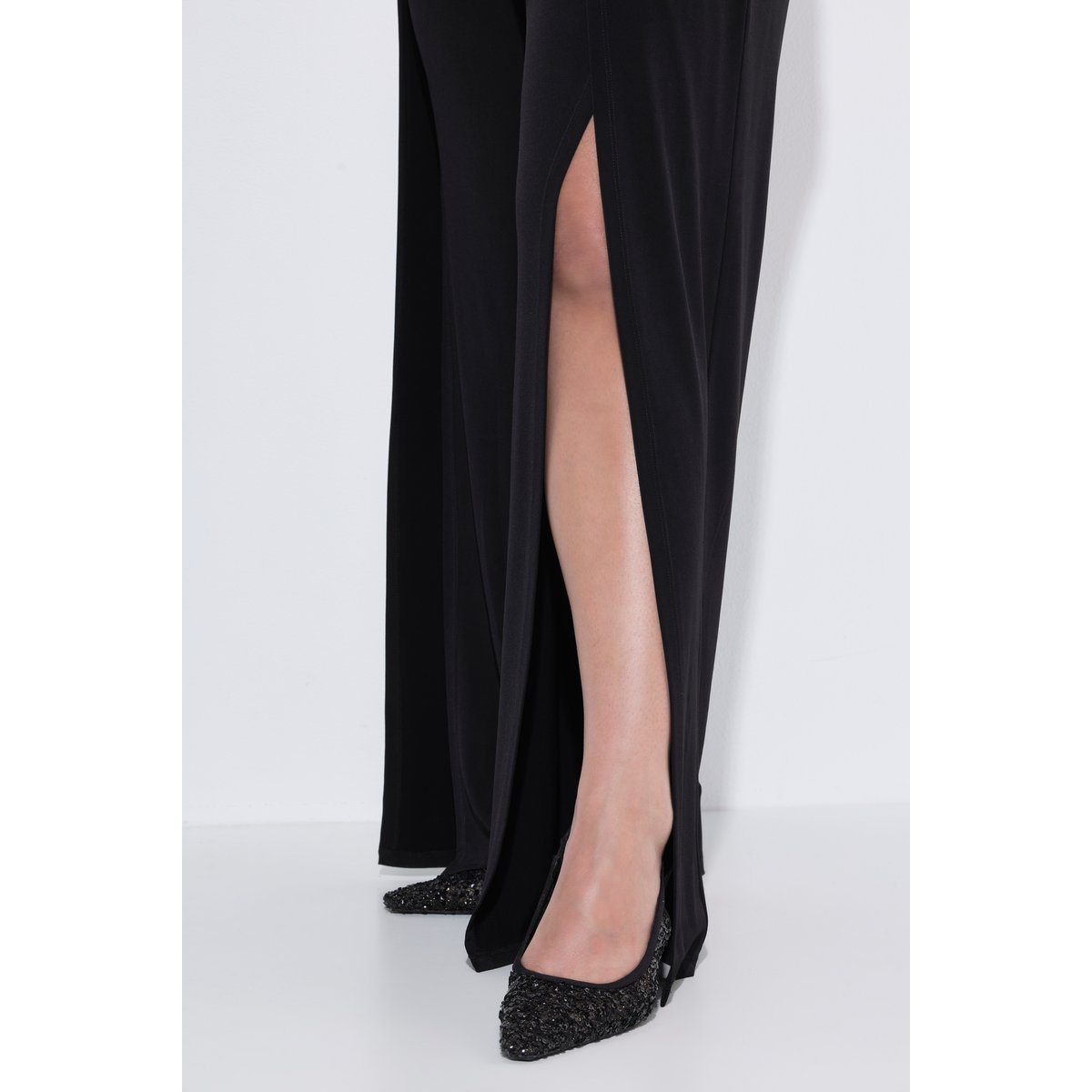Pantalon jambe large, fendu à la base noir, ULLA POPKEN