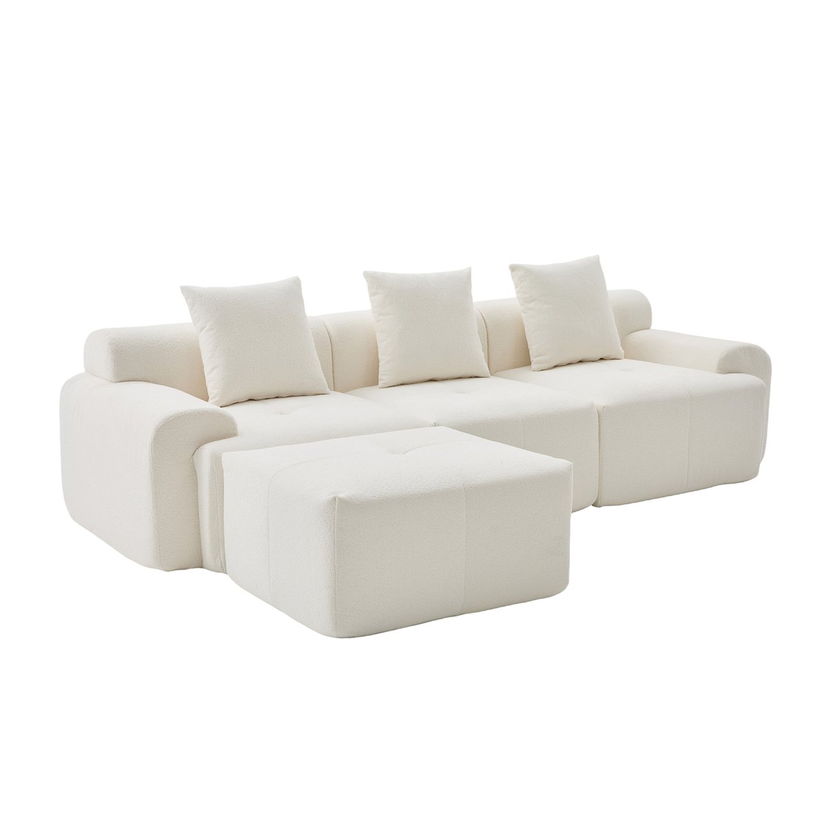 Canapé d'angle réversible compressé 3 places avec pouf, LANDIB beige, MEUBLES COSY