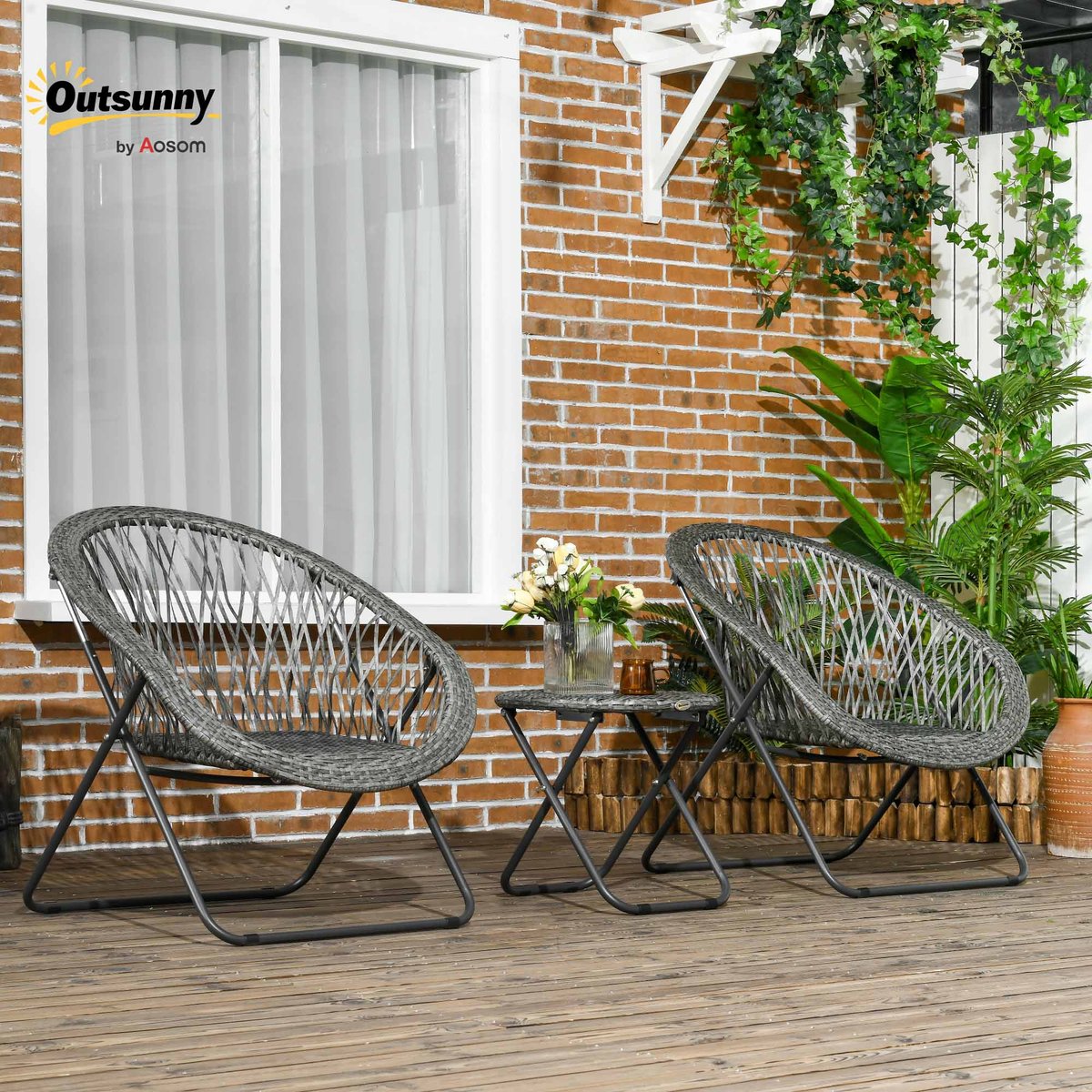 Ensemble canapé et table basse Acier Gris gris, OUTSUNNY