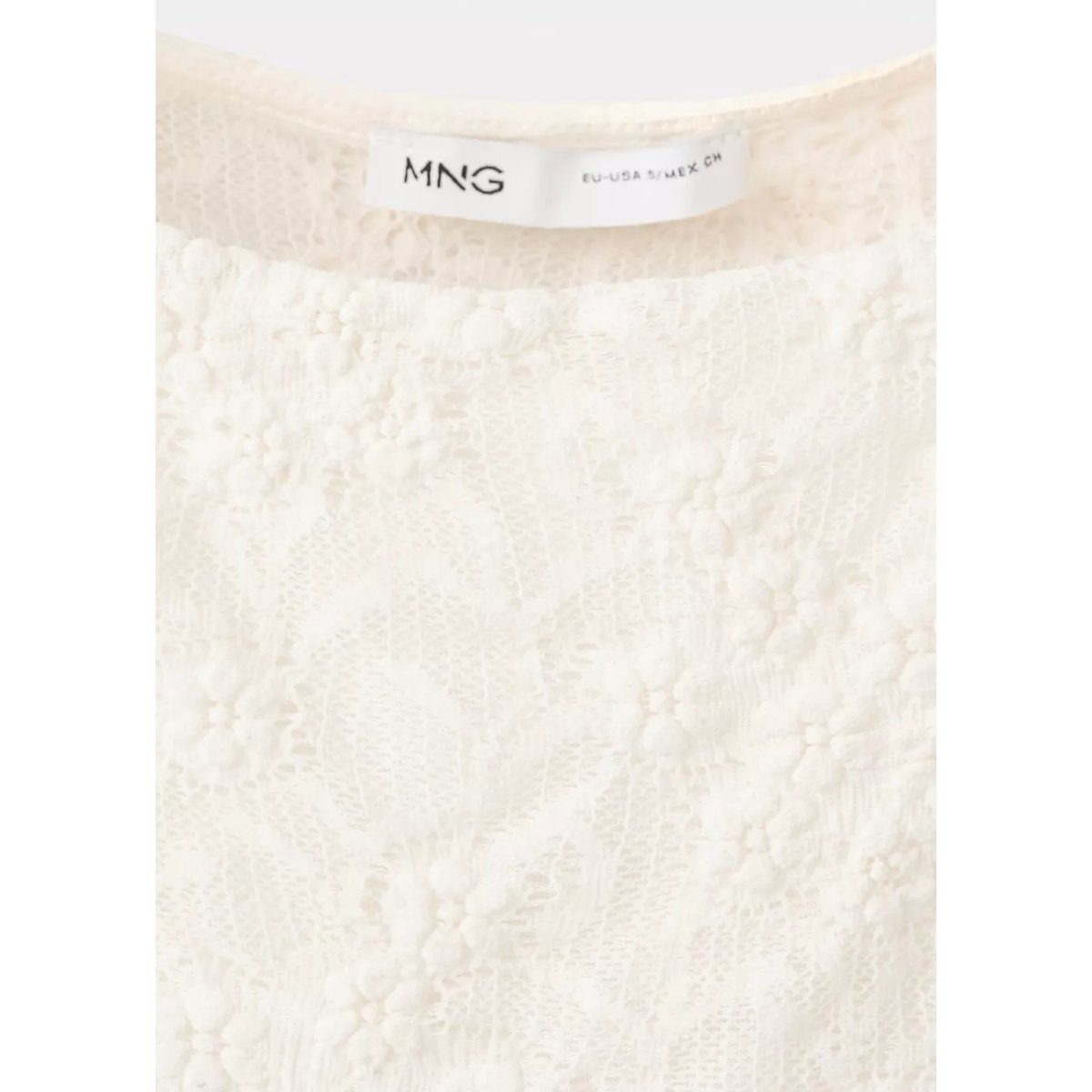 T-shirt dentelle à col bateau blanc cassé, MANGO
