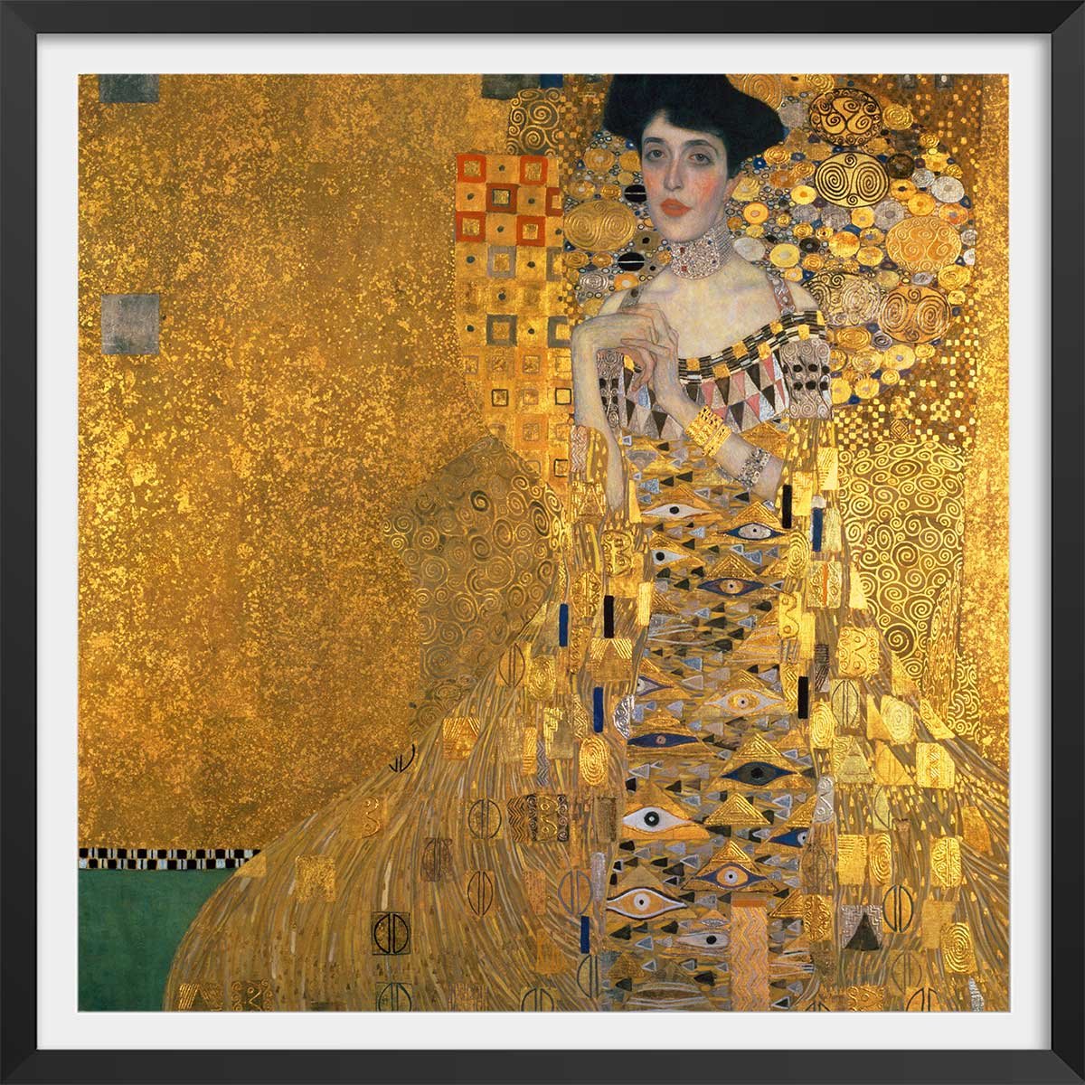 Poster Portrait d'La Dame en Or - Gustav Klimt affiche + cadre en bois - noir, HEXOA