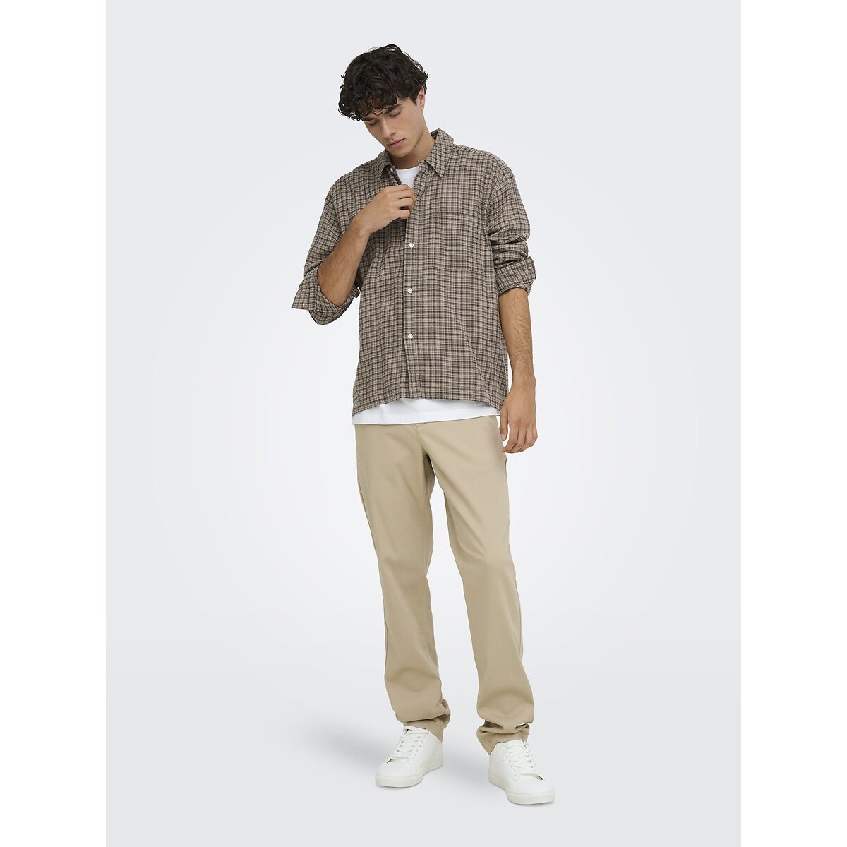 Flanellen hemd Relaxed Fit geruit beige, ONLY & SONS
