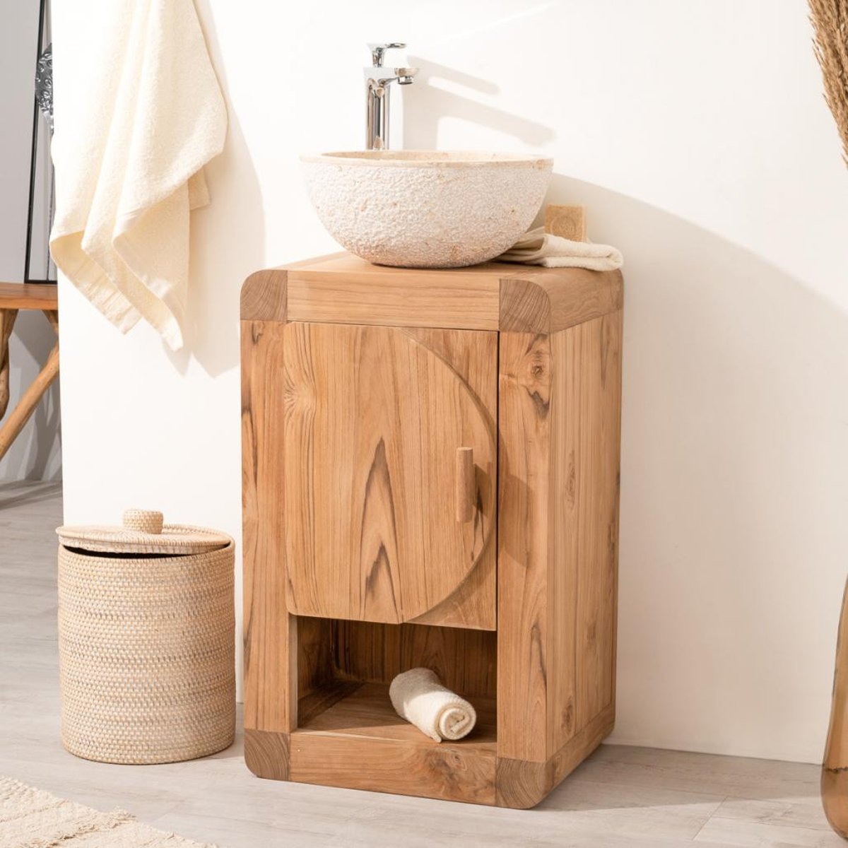 Petit Meuble ou wc en teck massif rectangle 44cm naturel, WANDA COLLECTION