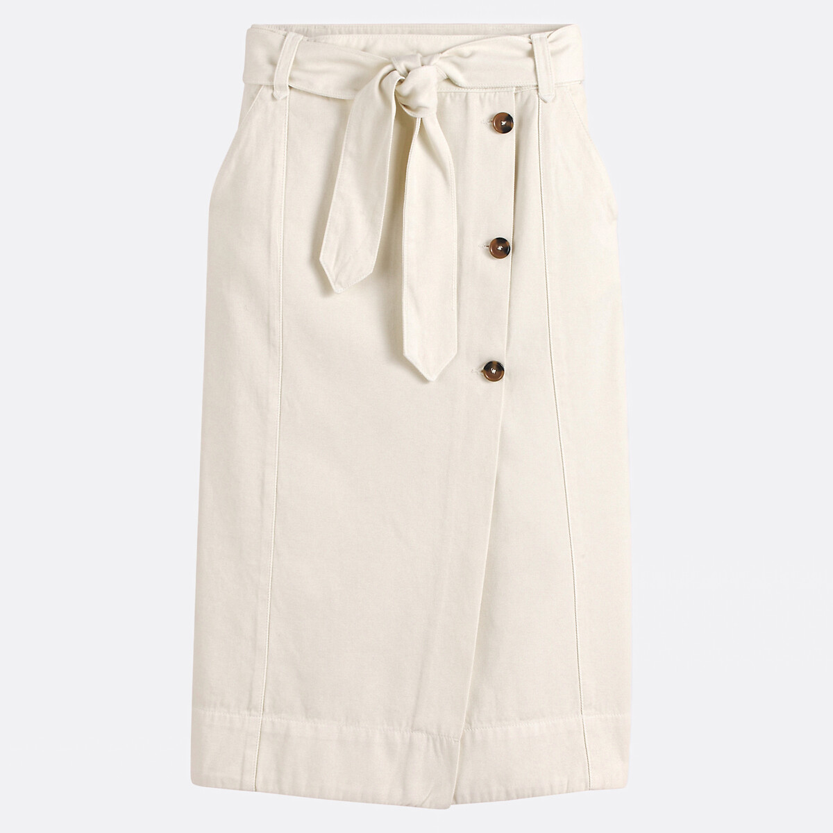 Wrapover Midi Skirt in Cotton Twill ecru , LA REDOUTE COLLECTIONS