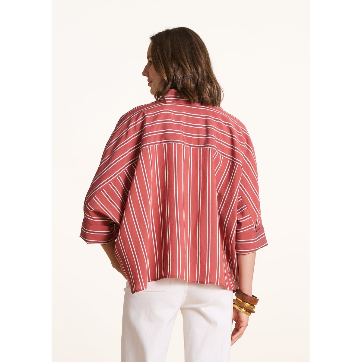 Chemise oversize rayée en popeline lipstick, LA FEE MARABOUTEE