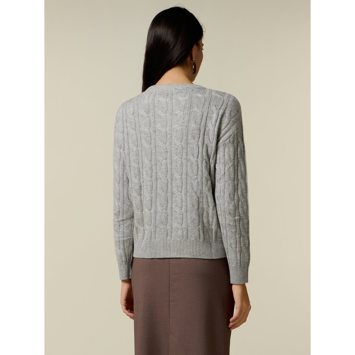 Pull avec insert en dentelle gris, OLTRE