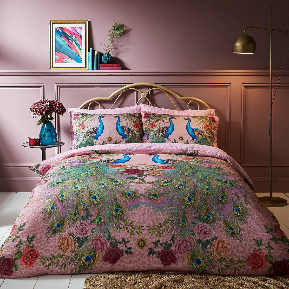 Xanadu Peacock 100% Cotton Duvet Cover and Pillowcase Set pink, MATTHEW WILLIAMSON