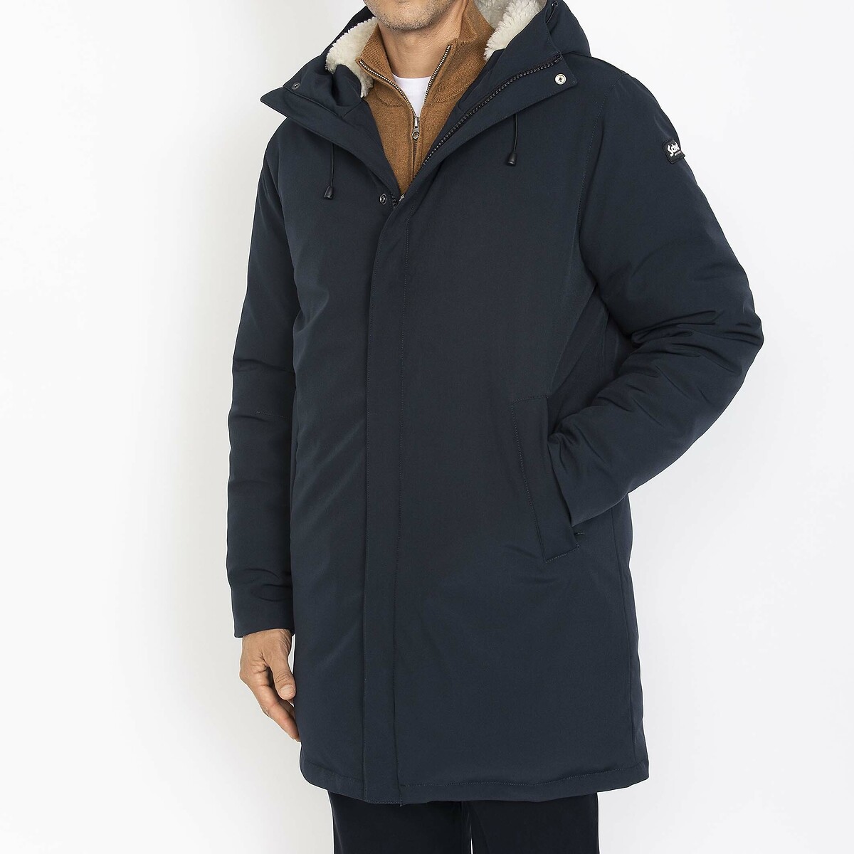 Manteau ELJIN doublé doudoune et capuche sherpa bleu marine, SCHOTT