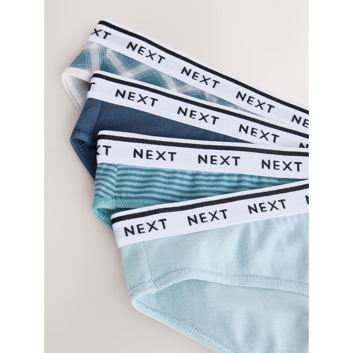 Culotte en coton à logo, lot de 4 rayures à carreaux verts, NEXT